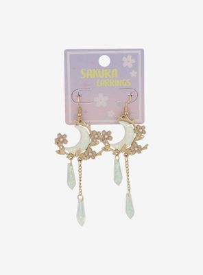 Opal Moon Sakura Branch Drop Earrings