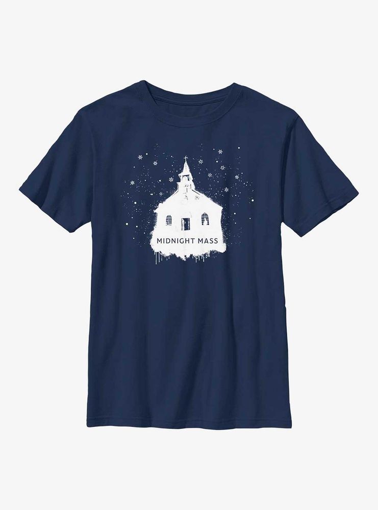 Midnight Mass Snowy Church Youth T-Shirt