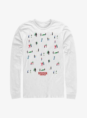 Stranger Things Holiday Tree Scenes Group Long-Sleeve T-Shirt