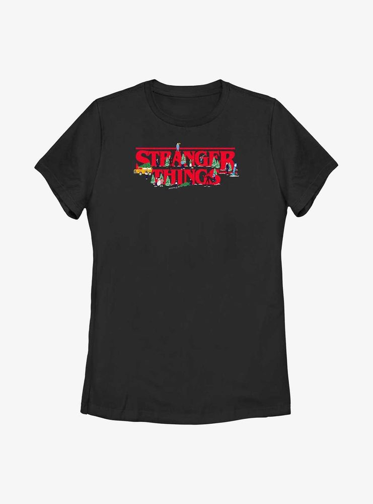 Stranger Things Christmas Scene Logo Womens T-Shirt