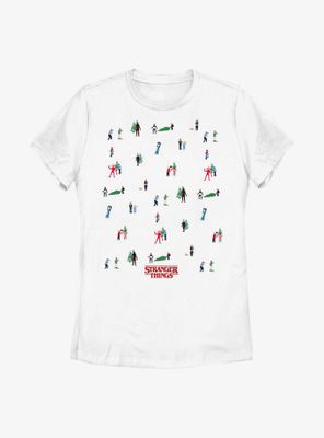 Stranger Things Holiday Tree Scenes Group Womens T-Shirt