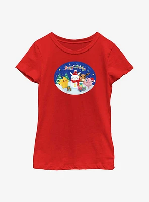 Pokémon Happy Holidays Pikachu, Jigglypuff And Eevee Youth Girls T-Shirt