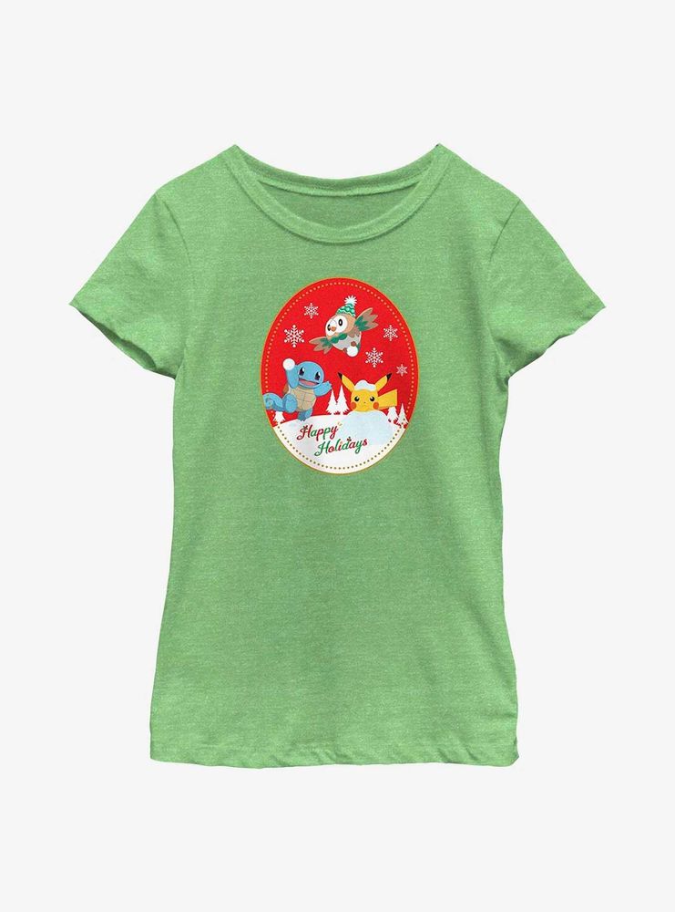 Pokémon Holiday Badge Squirtle, Rowlet And Pikachu Youth Girls T-Shirt