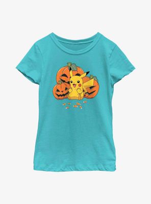 Pokémon Pumpkins And Candy Corn Pikachu Youth Girls T-Shirt