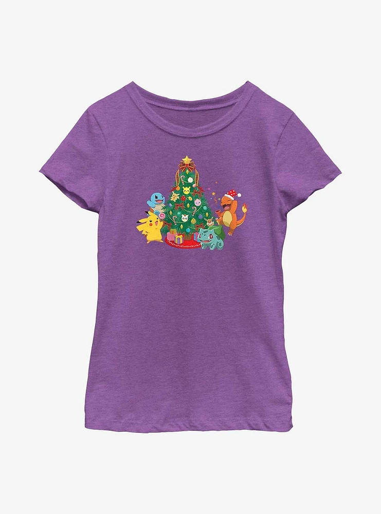 Pokémon Christmas Tree Pikachu, Squirtle, Bulbasaur And Charmander Youth Girls T-Shirt
