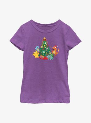 Pokémon Christmas Tree Pikachu, Squirtle, Bulbasaur And Charmander Youth Girls T-Shirt