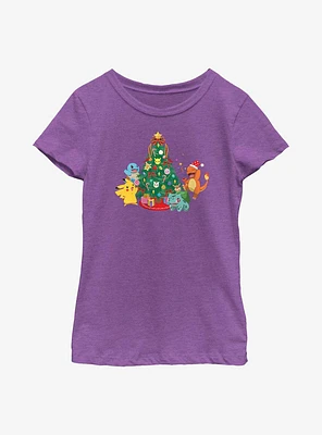 Pokémon Christmas Tree Pikachu, Squirtle, Bulbasaur And Charmander Youth Girls T-Shirt