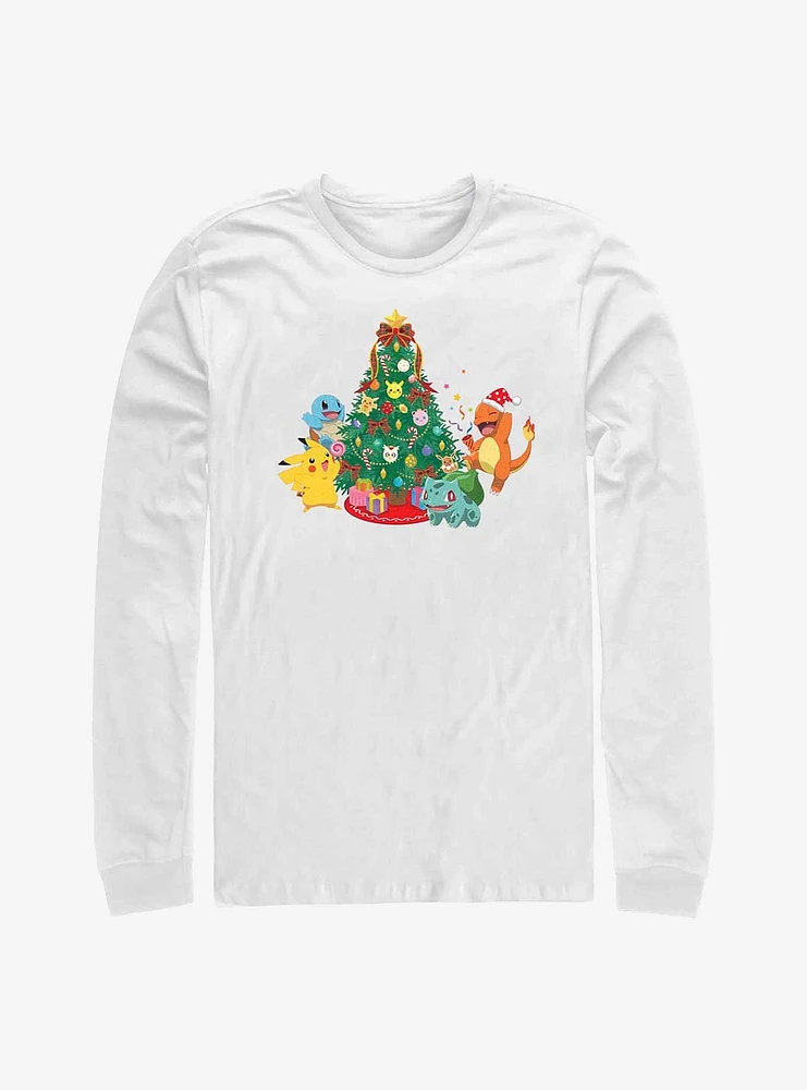 Pokémon Christmas Tree Pikachu, Squirtle, Bulbasaur And Charmander Long-Sleeve T-Shirt