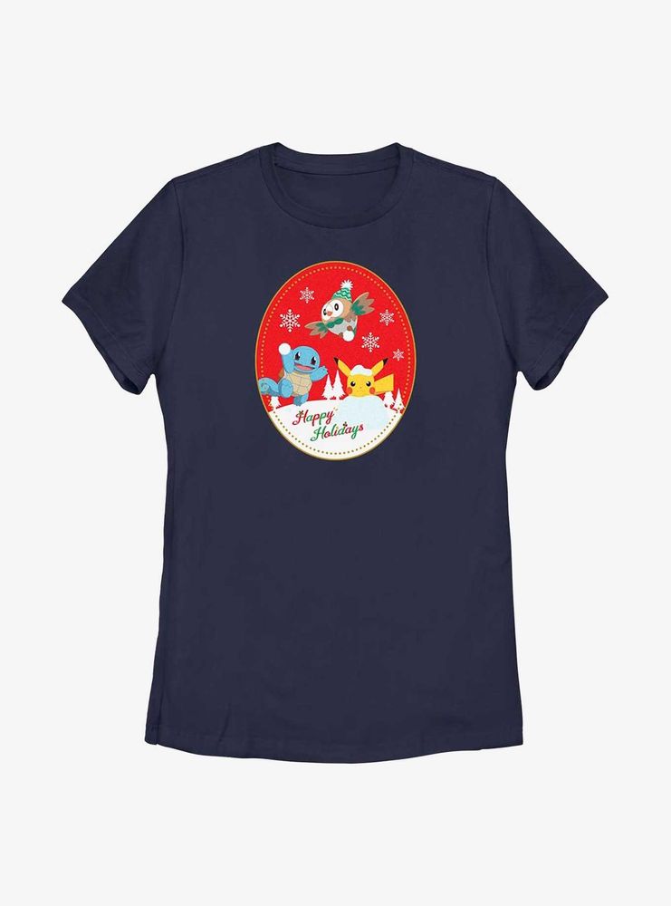 Boxlunch Pokémon Holiday Badge Squirtle, Rowlet And Pikachu Womens T-Shirt