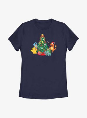 Pokémon Christmas Tree Pikachu, Squirtle, Bulbasaur And Charmander Womens T-Shirt