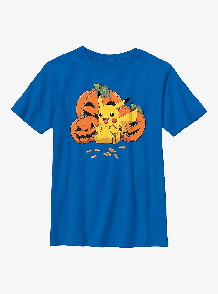 Pokémon Pumpkins And Candy Corn Pikachu Youth T-Shirt