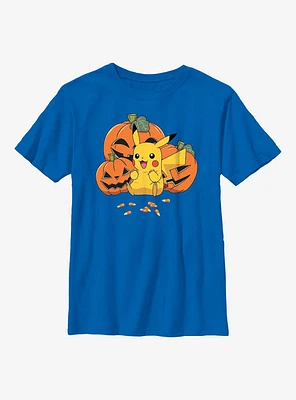 Pokémon Pumpkins And Candy Corn Pikachu Youth T-Shirt