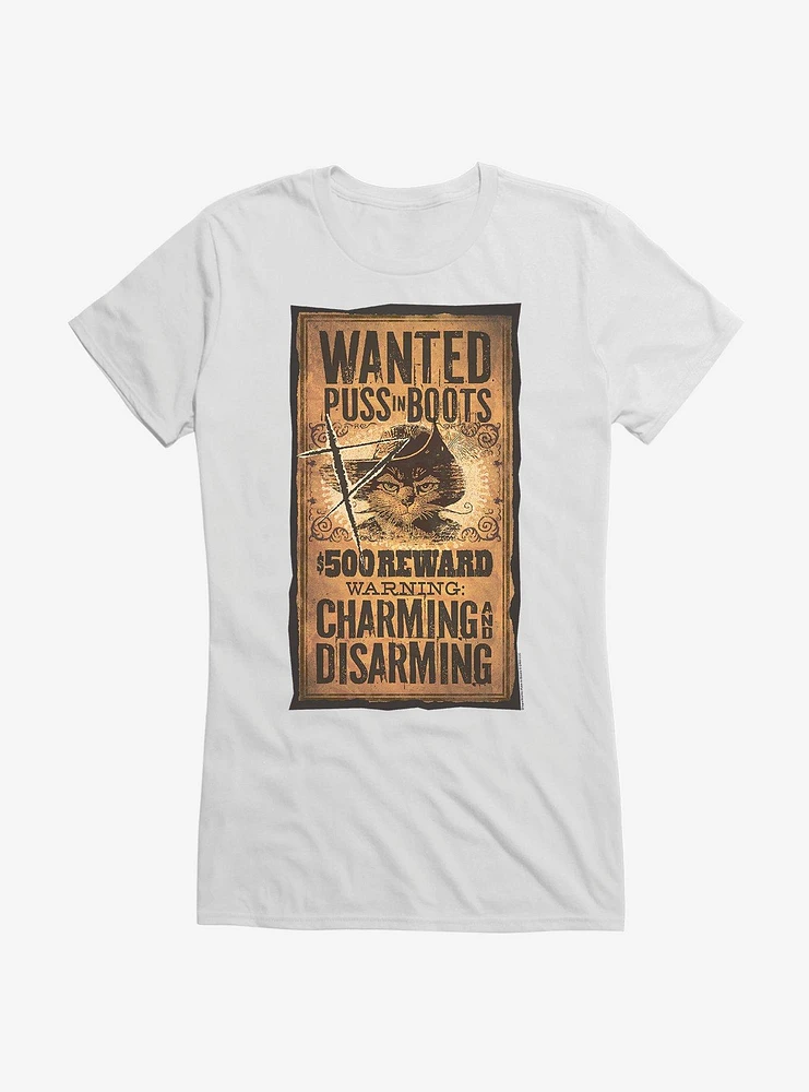 Puss Boots Scratched Wanted Poster Girls T-Shirt