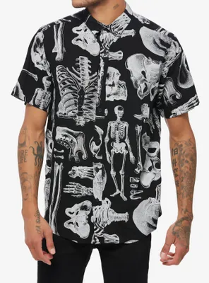 Skeleton Anatomy Allover Print Woven Button-Up