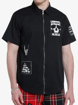 Skull Patch Zip-Up Woven Shirt