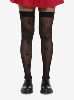 Black Yin-Yang Fishnet Thigh Highs