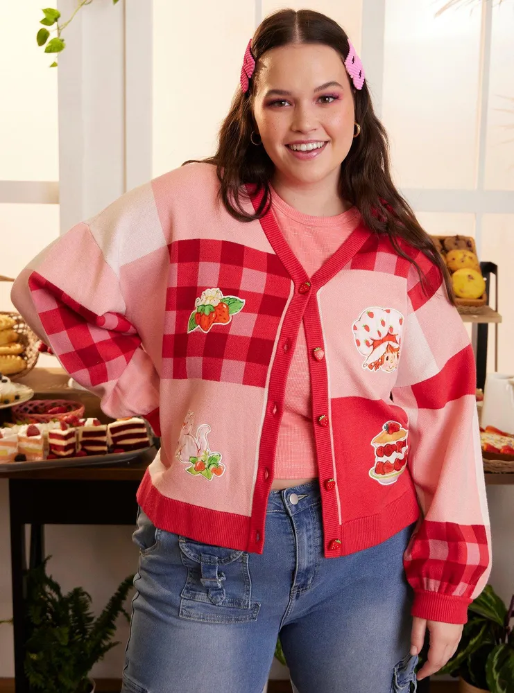 Strawberry Shortcake Gingham Patchwork Girls Cardigan Plus