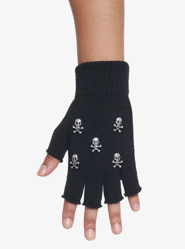 Hot Topic Black Skull & Crossbones Fingerless Gloves
