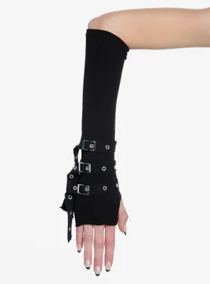 Black Grommet Strappy Arm Warmers