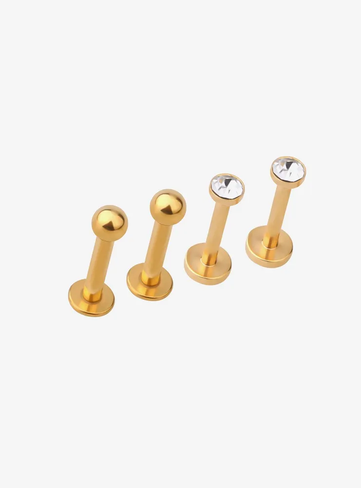 Steel Gold Gem Labret Studs 4 Pack