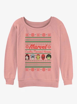 Marvel Avengers Merriest Heroes Ugly Christmas Girls Slouchy Sweatshirt