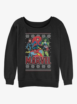 Marvel Avengers Season's Heroines Ugly Christmas Girls Slouchy Sweatshirt