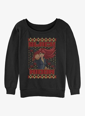 Marvel Black Widow Power Punch Ugly Christmas Girls Slouchy Sweatshirt