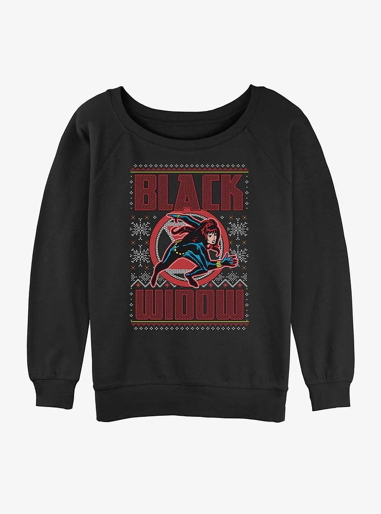 Marvel Black Widow Snowy Hero Ugly Christmas Girls Slouchy Sweatshirt