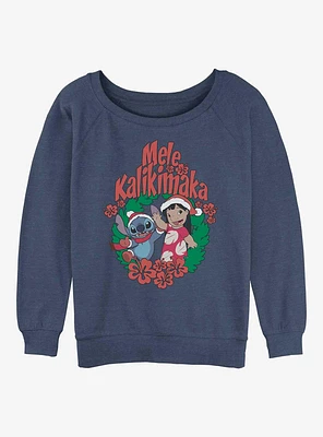 Disney Lilo & Stitch Mele Kalikimaka Wreath Girls Slouchy Sweatshirt