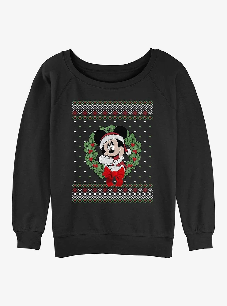 Disney Mickey Mouse Holiday Wreath Girls Slouchy Sweatshirt