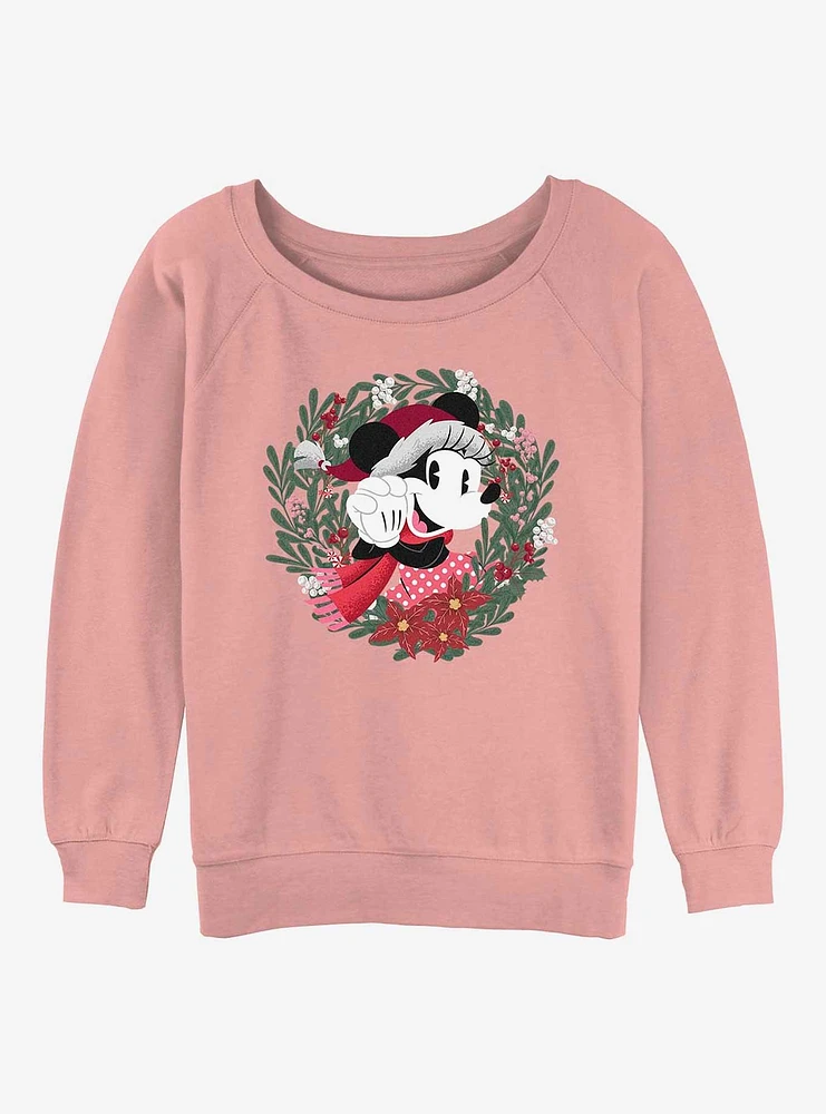 Disney Minnie Mouse Minnie In Wreath Girls Slouchy Sweatshirt