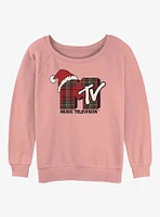 MTV Plaid Christmas Girls Slouchy Sweatshirt