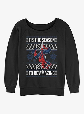 Marvel Spider-Man Tis The Season To Be Amazing Girls Slouchy Sweatshirt