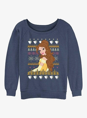 Disney Princesses Belle Teacups Ugly Christmas Girls Slouchy Sweatshirt