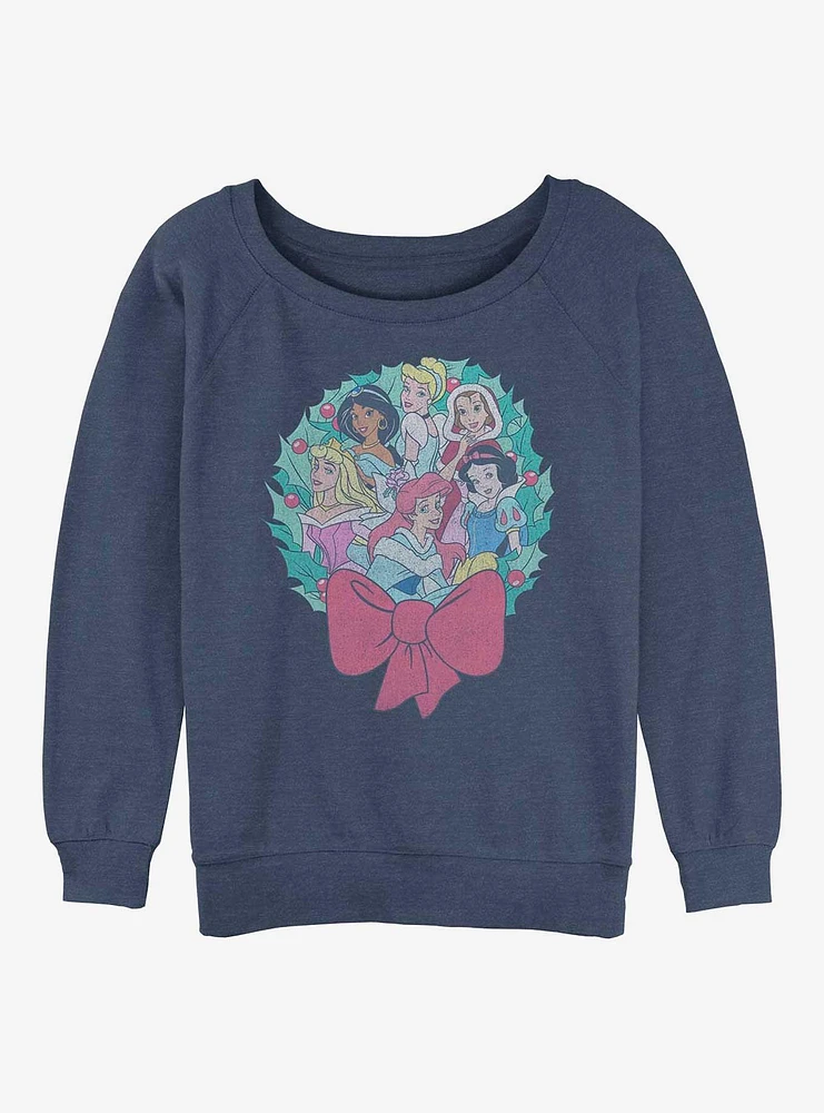 Disney Princesses Holiday Wreath Girls Slouchy Sweatshirt