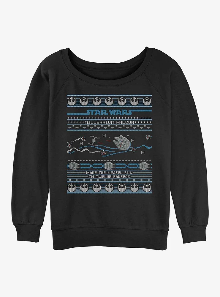 Star Wars Falcon Attack Ugly Christmas Girls Slouchy Sweatshirt