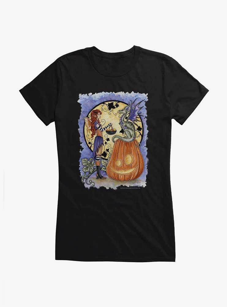 Dragons Love Candy Corn Girls T-Shirt by Amy Brown