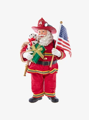 Kurt Adler Fabriche Fireman Santa with American Flag Figure