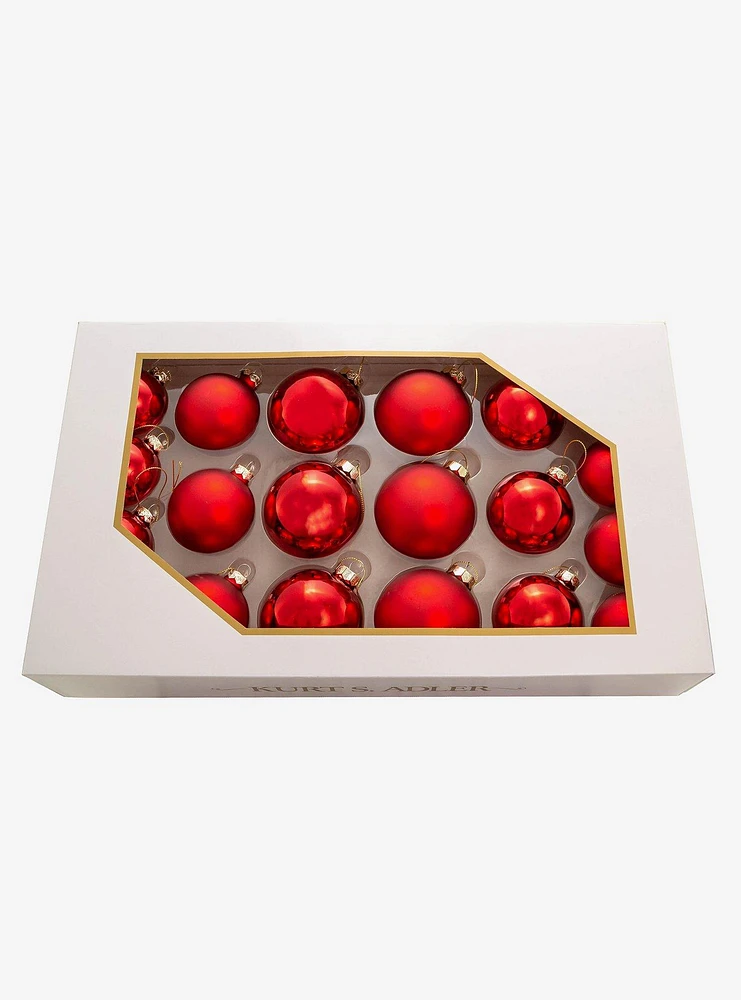 Kurt Adler Shiny and Matte Red Glass Ball Ornaments Set