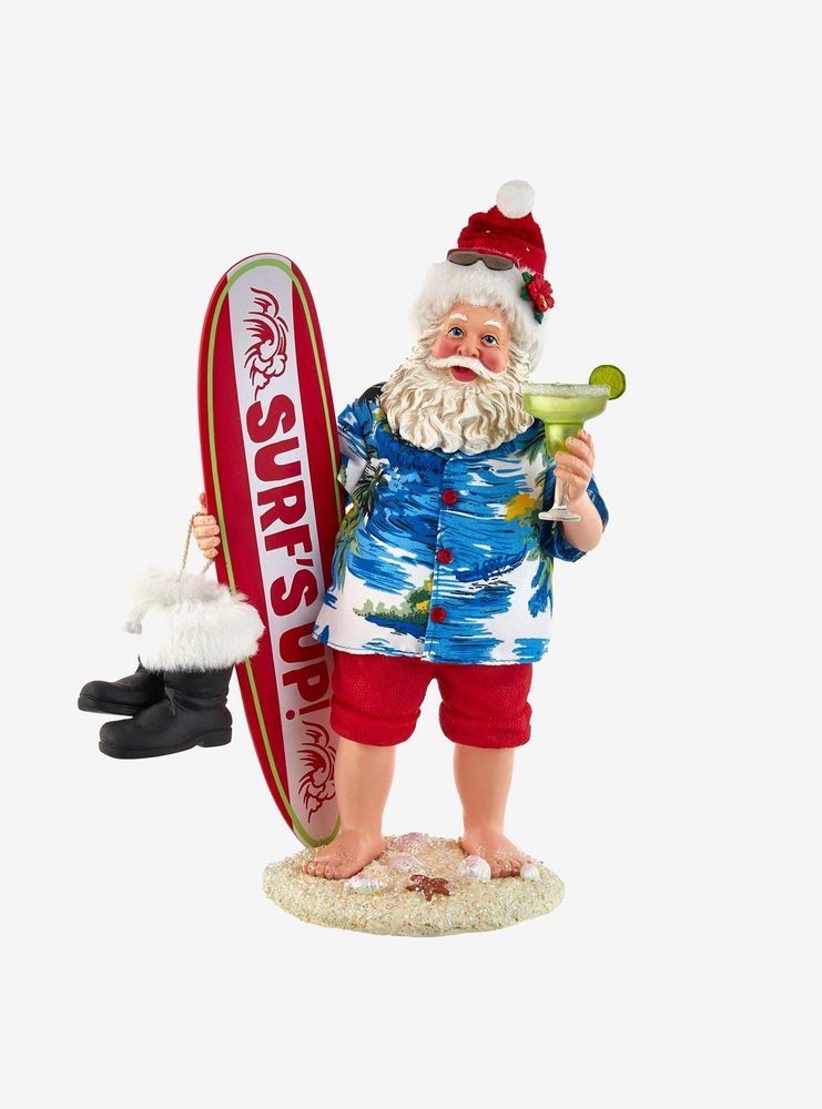 Kurt Adler Fabriche Santa with Surfboard and Drink Figure