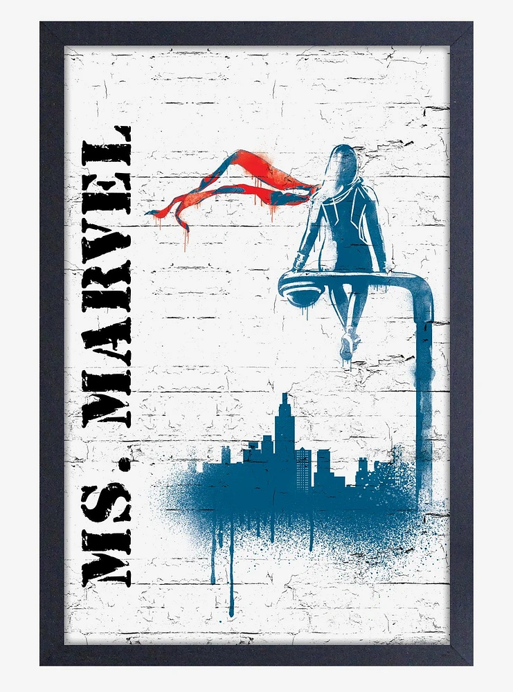 Marvel Miss Marvel Stencil Framed Wood Wall Art