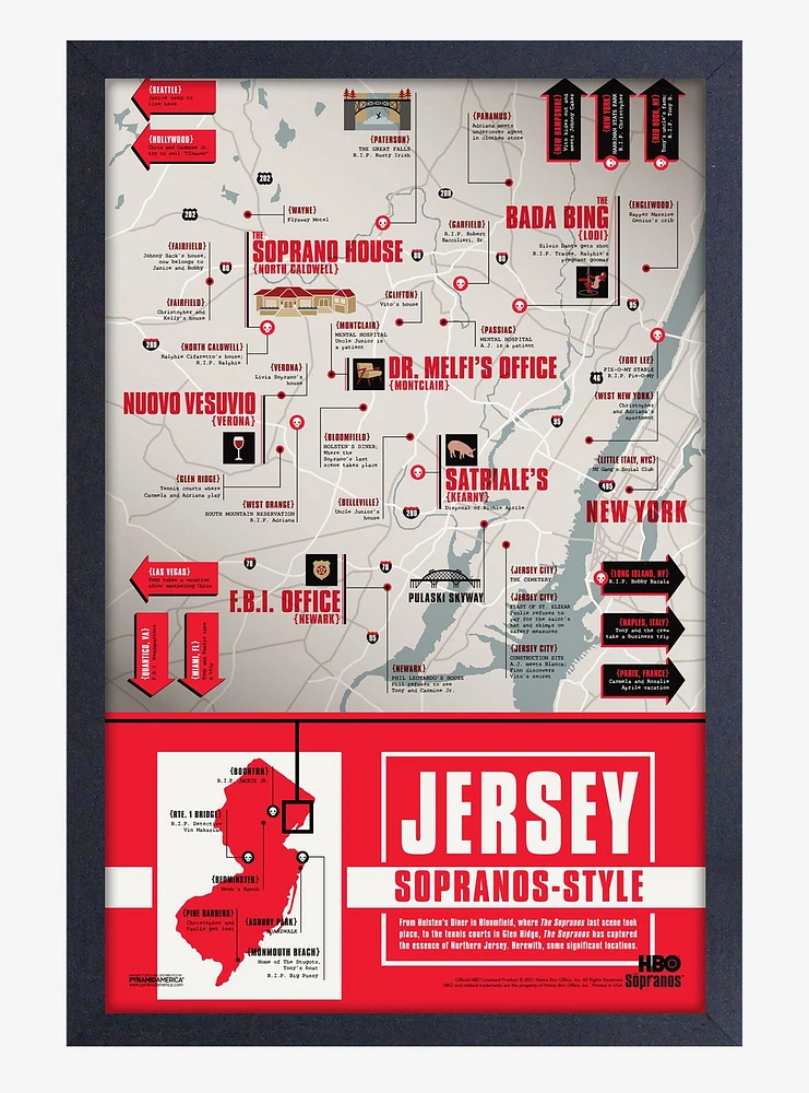 The Sopranos Jersey Map Framed Wood Wall Art