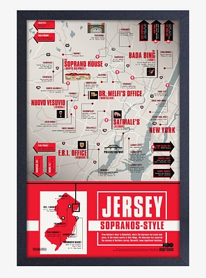 The Sopranos Jersey Map Framed Wood Wall Art
