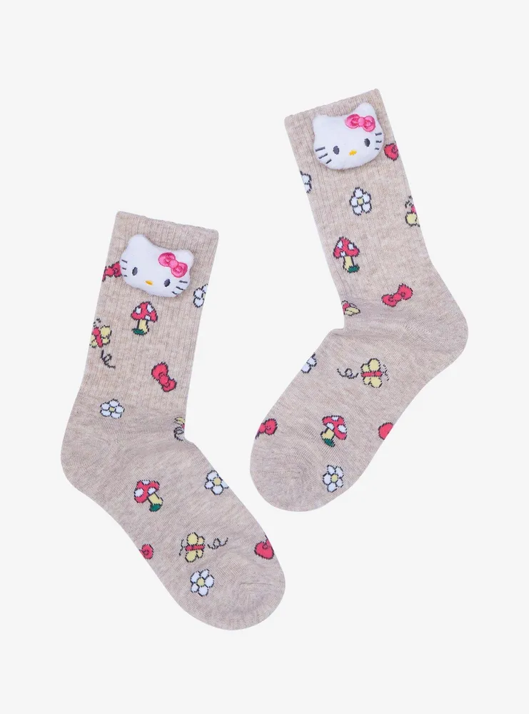 Hot Topic Hello Kitty Mushroom Plush Crew Socks