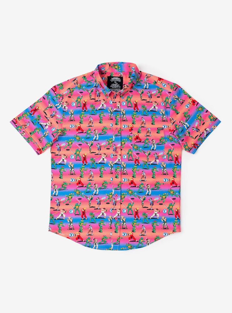 RSVLTS Teenage Mutant Ninja Turtles vs. Street Fighter Battle of the Bits Button-Up Shirt