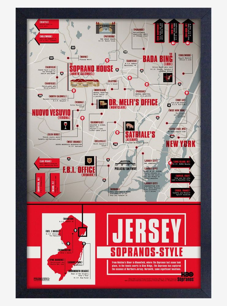 The Sopranos Jersey Map Framed Wood Poster