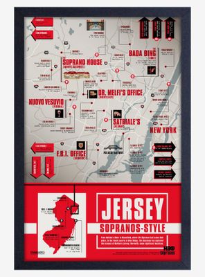 The Sopranos Jersey Map Framed Wood Poster