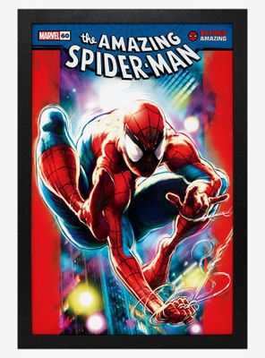 Marvel Spider-Man 60Th Ann Neon Framed Wood Poster
