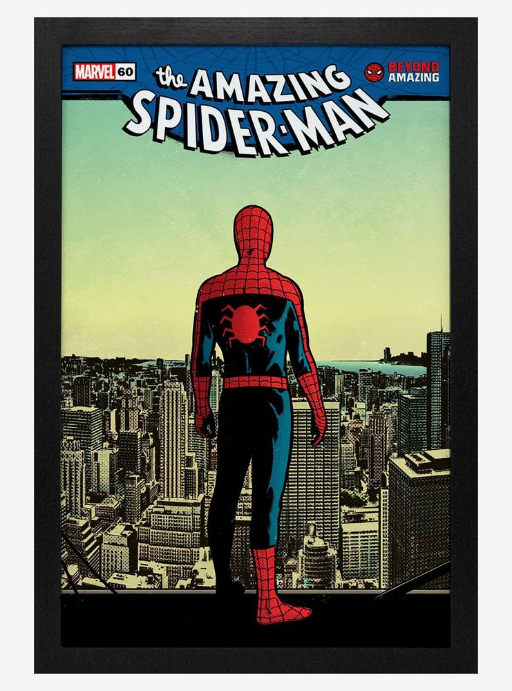 Marvel Spider-Man 60Th Ann Roof Framed Wood Poster