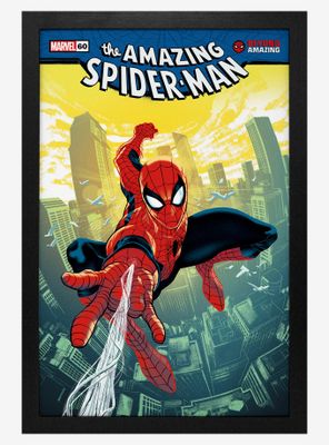 Marvel Spider-Man 60Th Ann Swinging Framed Wood Poster